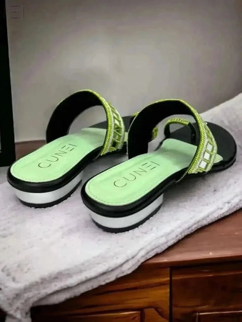 Womens Green Mirrored Beads Heels